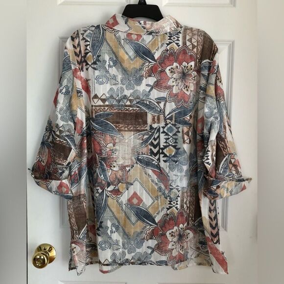 ALFRED DUNNER WOMEN'S TOP COLLARED NECK BUTTON DOWN PLUS SIZE 2X CLASSIC FLORAL - Picture 4 of 8